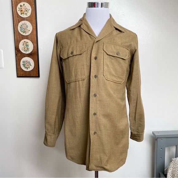 Vintage WWII Field Wool Military US Army Button Up Shirt